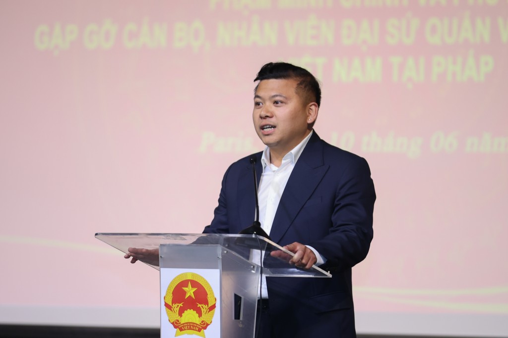 Thay mặt Hội Thanh niên Sinh viên Việt Nam tại Pháp (UEVF), hội đoàn đại diện cho hơn 15.000 thanh niên, sinh viên, anh Nguyễn Phan Bảo Thụy bày tỏ tâm đắc với Nghị quyết 57 - Ảnh: VGP/Nhật Bắc