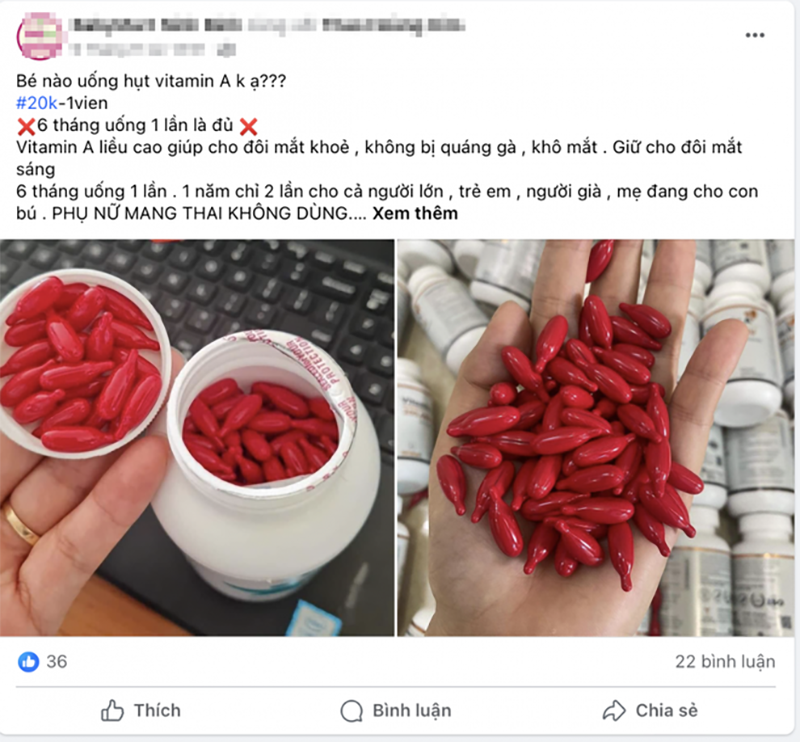 Thông tin rao bán vitamin A liều cao trên các nền tảng mạng xã hội