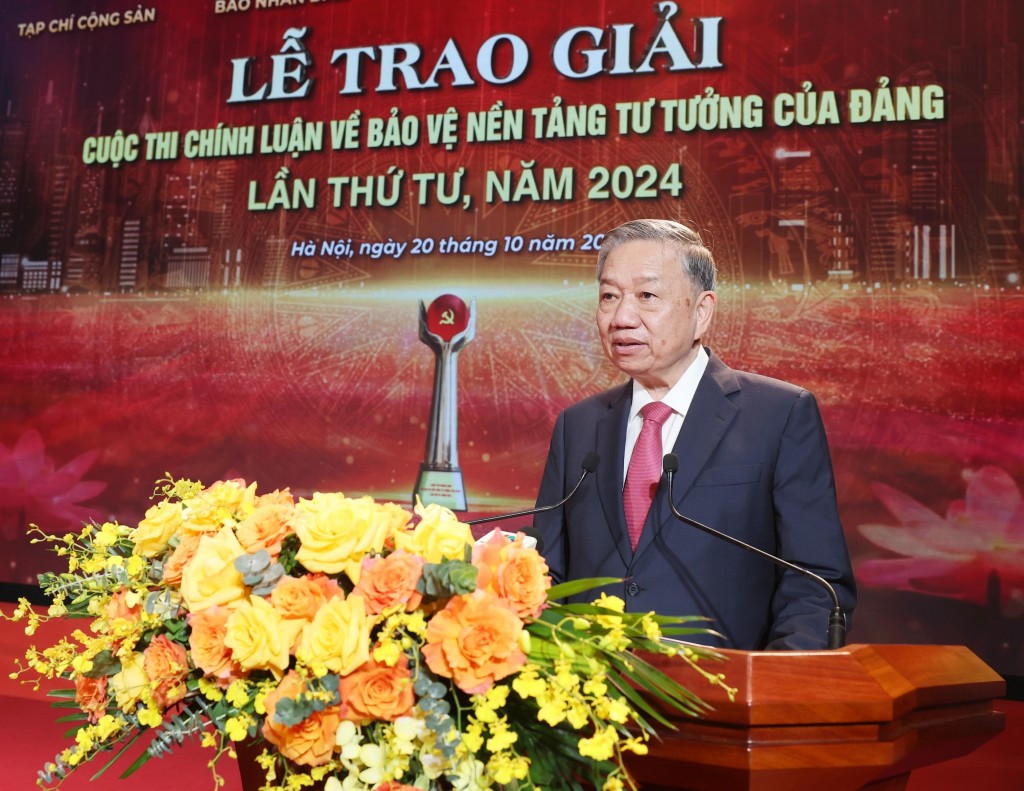 Tổng Bí thư Tô Lâm phát biểu tại Lễ trao giải cuộc thi chính luận về bảo vệ nền tảng tư tưởng của Đảng lần thứ 4
