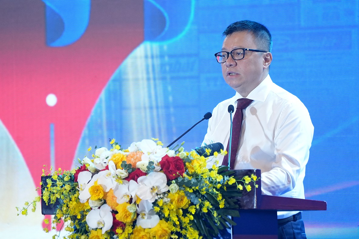 Ủy viên T.Ư Đảng, Tổng Biên tập Báo Nhân Dân, Chủ tịch Hội Nhà báo Việt Nam Lê Quốc Minh phát biểu khai mạc Hội báo toàn quốc 2025.