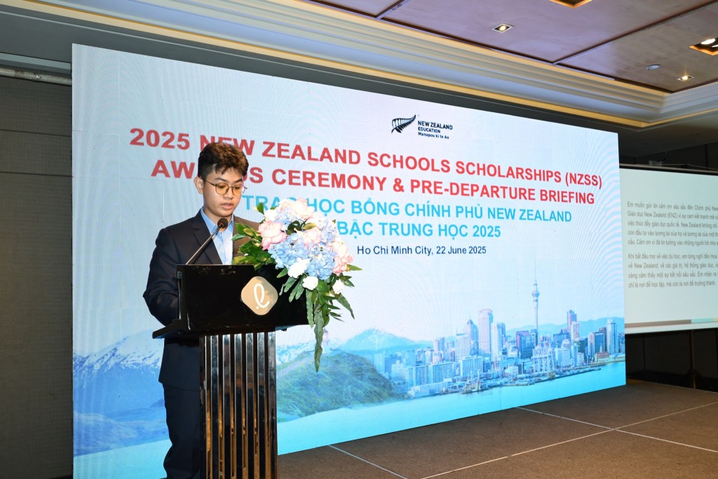 Thiện Nhân bày tỏ niềm vui khi nhận học bổng NZSS 2025 và chia sẻ mục tiêu trong hành trình du học sắp tới tại ngôi trường Upper Hutt College