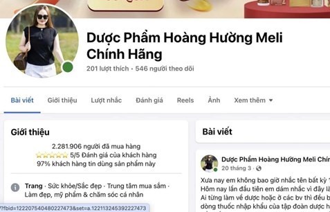 "Tuýt còi" fanpage "Dược phẩm Hoàng Hường Meli" quảng cáo thực phẩm chức năng