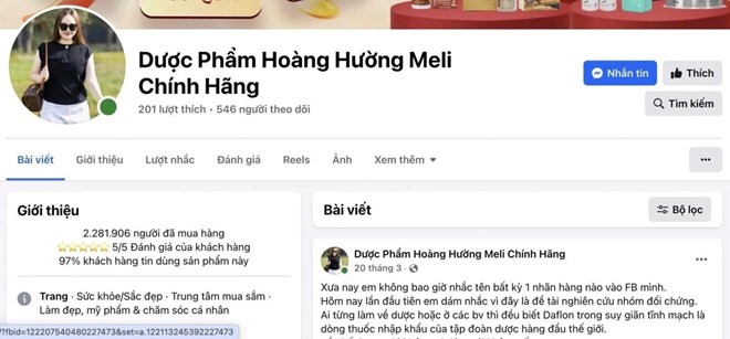 Fanpage Dược phẩm Hoàng Hường Meli quảng cáo thực phẩm như thuốc