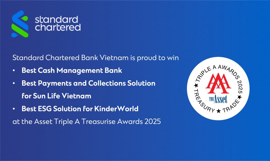 Standard Chartered được vinh danh Ngân hàng có dịch vụ quản lý dòng tiền tốt nhất 2025 tại Việt Nam