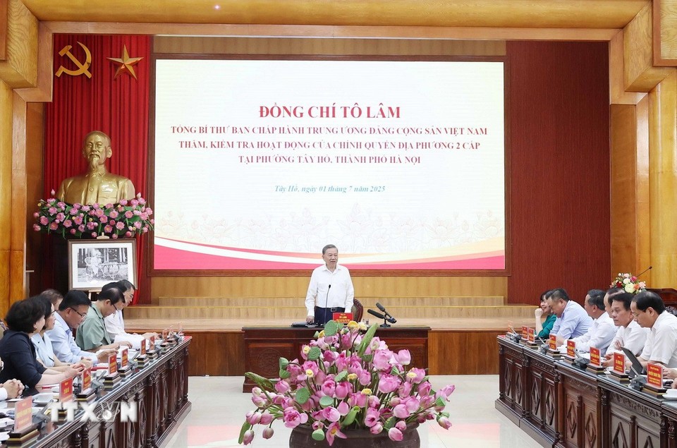 Tổng Bí thư Tô Lâm kiểm tra hoạt động của chính quyền địa phương 2 cấp ở Hà Nội