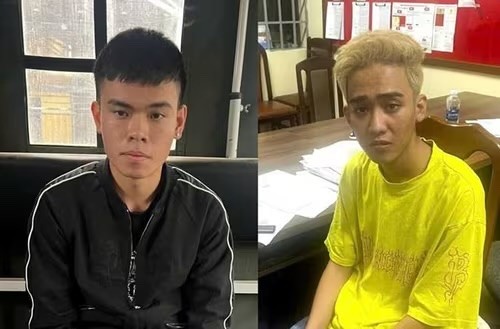 Đối tượng Vĩnh và Thọ tại cơ quan Công an (Ảnh: CA)