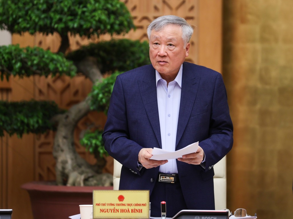 Phó Thủ tướng Thường trực Chính phủ Nguyễn Hòa Bình phát biểu tại phiên họp - Ảnh: VGP/Nhật Bắc