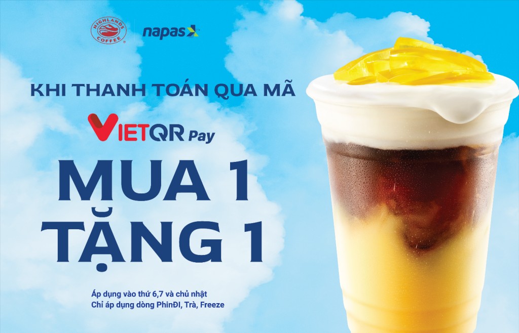 Mua 1 tặng 1 tại Highlands khi thanh toán bằng VIETQRPay