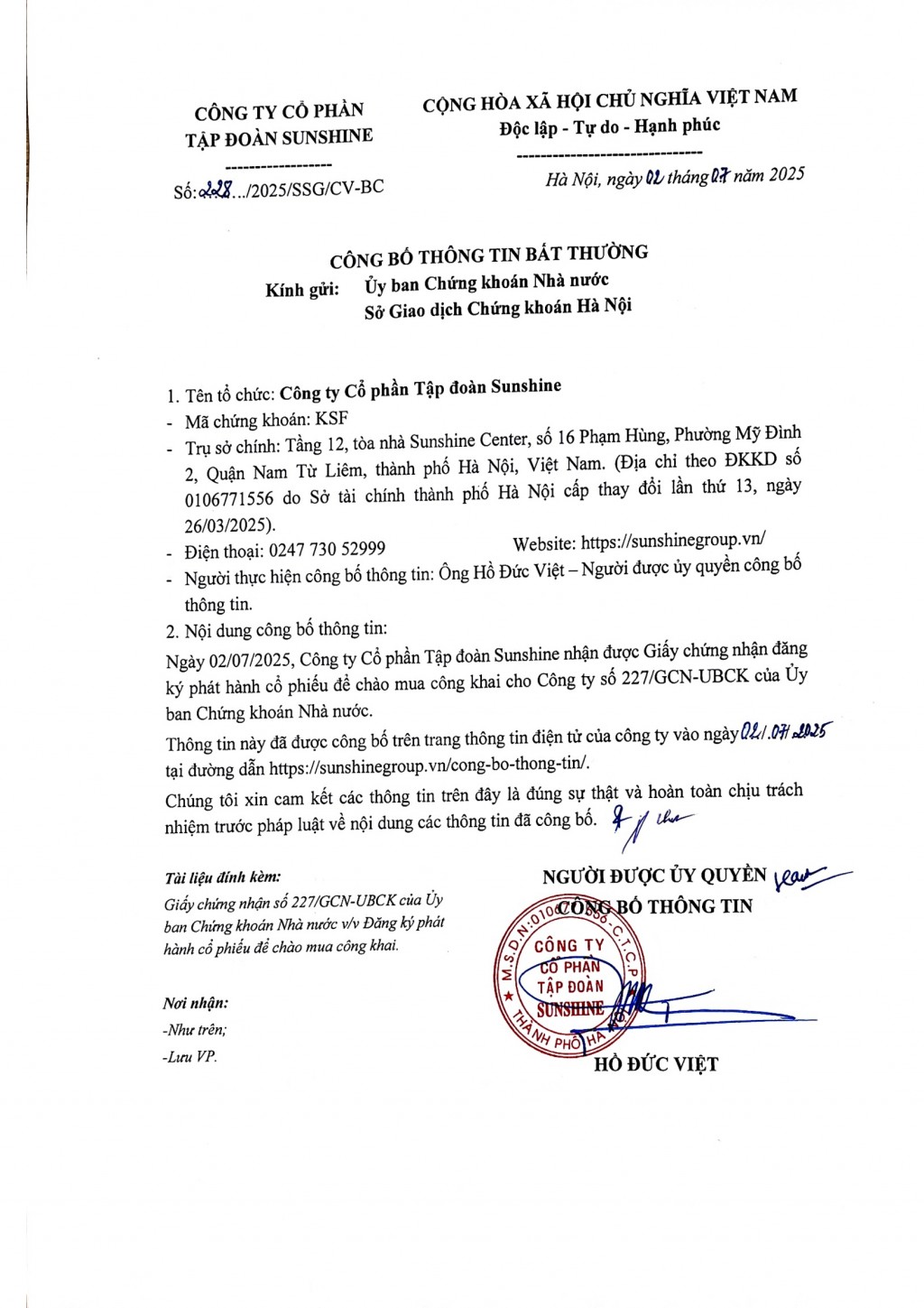 Tập đoàn Sunshine chào mua công khai cổ phiếu