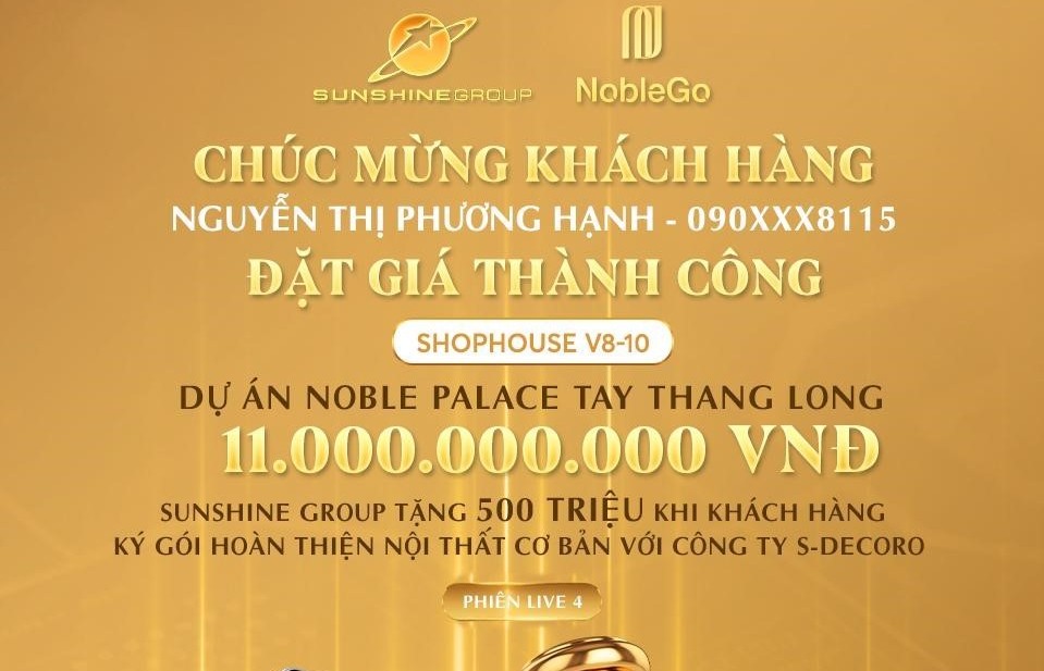 Khách đặt giá trúng nhà phố Noble Palace Tay Thang Long rẻ hơn 2,5 tỷ đồng