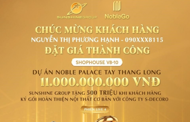 Khách đặt giá trúng nhà phố Noble Palace Tay Thang Long rẻ hơn 2,5 tỷ đồng