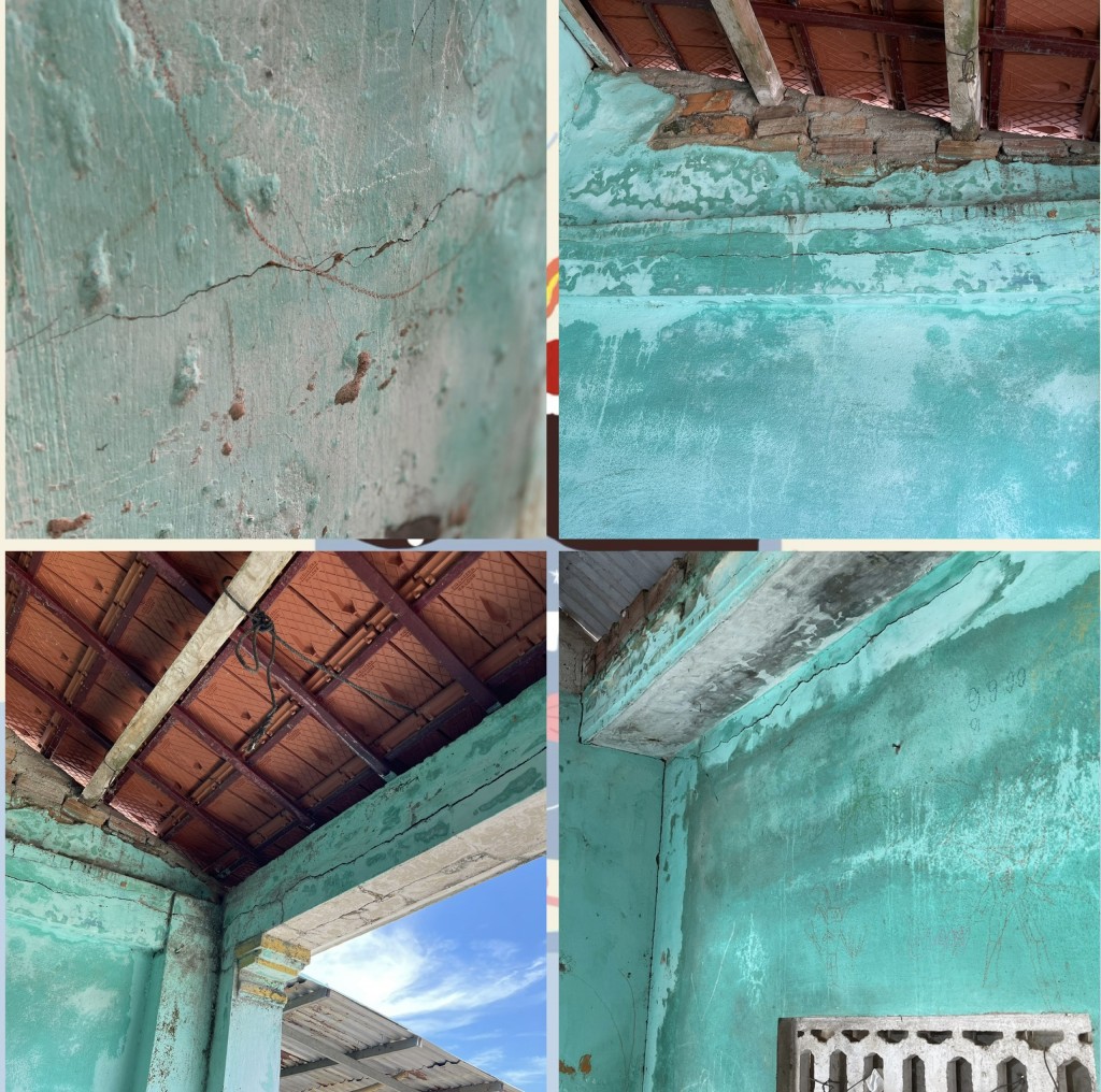 Nhà các hộ dân kiệt 1, tổ 4 (thôn Hòa Khương Đông) xuất hiện nhiều vết nứt tường, lún nền ảnh hưởng nghiêm trọng đến kết cấu công trình và an toàn sinh hoạt (Ảnh Đ.Minh)