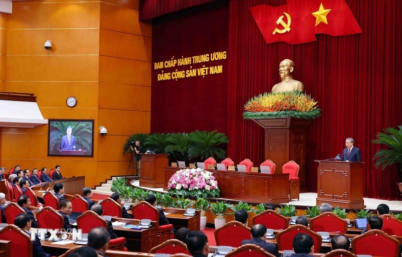 Tổng Bí thư Tô Lâm phát biểu bế mạc Hội nghị lần thứ 12 Ban Chấp hành Trung ương Đảng khóa XIII (Ảnh: TTXVN)