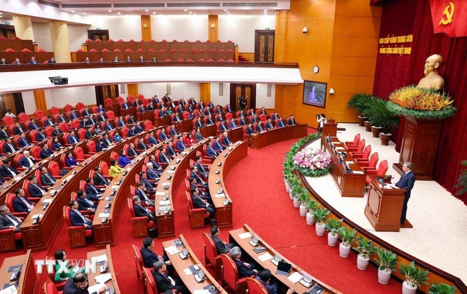 Tổng Bí thư Tô Lâm phát biểu bế mạc Hội nghị lần thứ 12 Ban Chấp hành Trung ương Đảng khóa XIII (Ảnh: TTXVN)