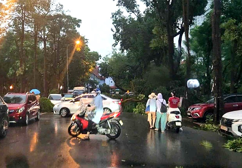Công an Hà Nội đảm bảo an toàn cho người dân trong dông lốc