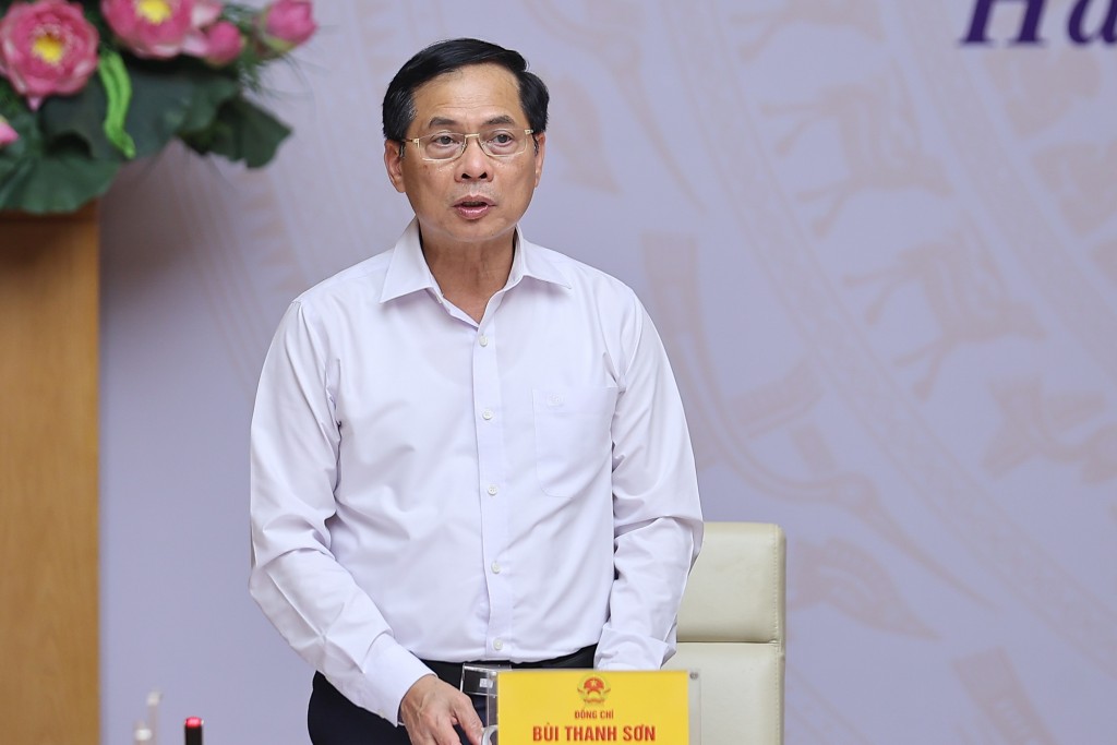 Phó Thủ tướng, Bộ trưởng Bộ Ngoại giao Bùi Thanh Sơn phát biểu tại Hội nghị - Ảnh: VGP/Nhật Bắc