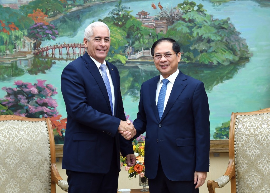 Phó Thủ tướng, Bộ trưởng Ngoại giao Bùi Thanh Sơn tiếp Thứ trưởng Thứ nhất Bộ Ngoại giao Cuba Gerardo Peñalver Portal - Ảnh: VGP/Hải Minh