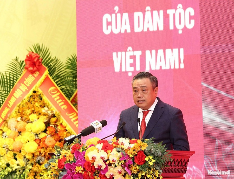 Chủ tịch UBND thành phố Hà Nội Trần Sỹ Thanh phát biểu chỉ đạo đại hội. Ảnh: Viết Thành