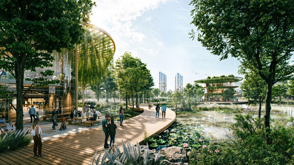 Khu đô thị cao cấp Mê Linh ưu tiên diện tích lớn cho không gian cảnh quan, cây xanh. (Ảnh minh họa: Sun Property)