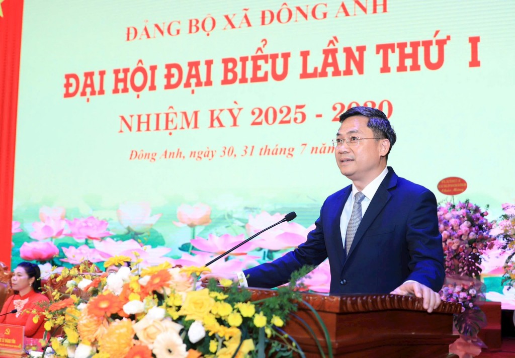 Uỷ viên Ban Thường vụ Thành uỷ, Trưởng Ban Tổ chức Thành uỷ Hà Nội Hà Minh Hải phát biểu tại Đại hội. Ảnh: Quang Thái