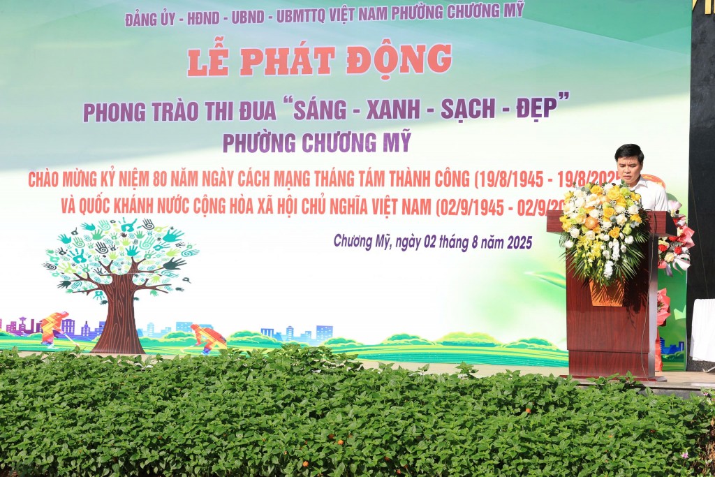 Ông Trịnh Duy Oai, Phó Bí thư Đảng ủy, Chủ tịch UBND phường Chương Mỹ phát biểu tại sự kiện