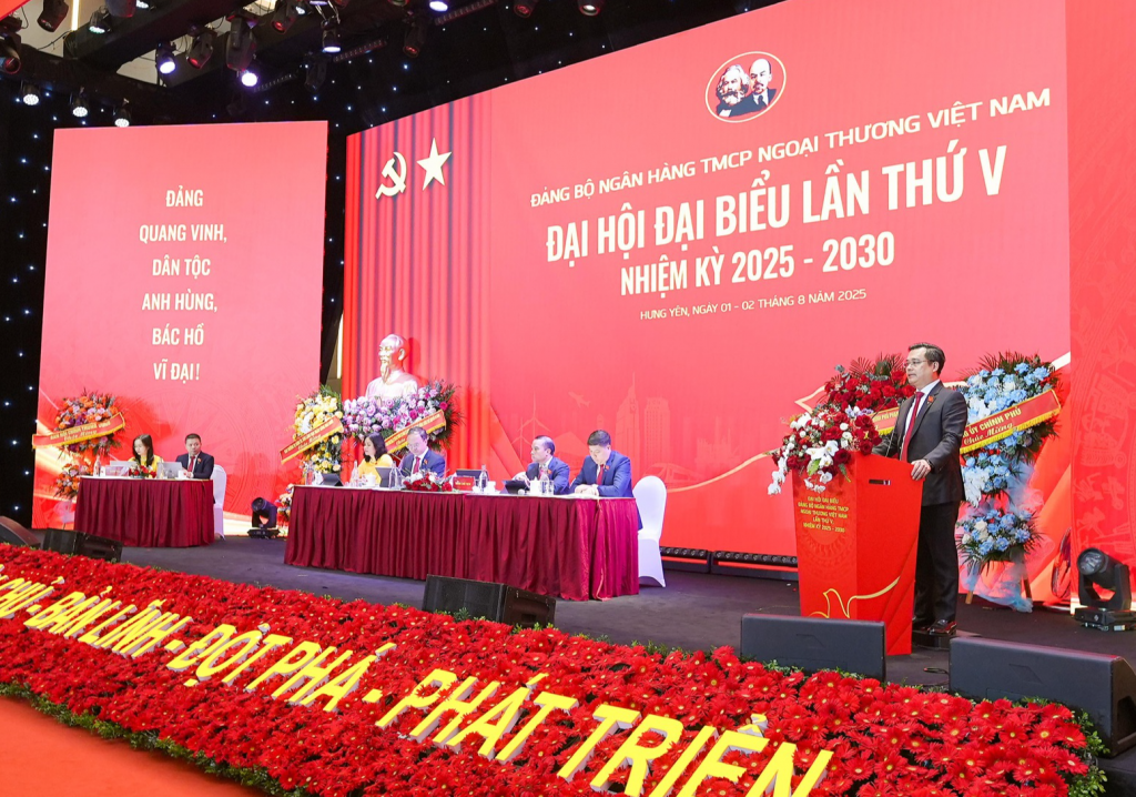 Đại hội Đại biểu lần thứ V nhiệm kỳ 2025 – 2030 của Đảng bộ Ngân hàng TMCP Ngoại thương Việt Nam- Ảnh: VGP/Minh Ngọc
