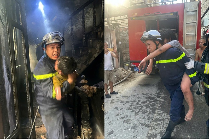 Cảnh sát PCCC và CNCH đã kịp thời giải cứu, đưa các cháu bé mắc kẹt trong vụ cháy đi cấp cứu