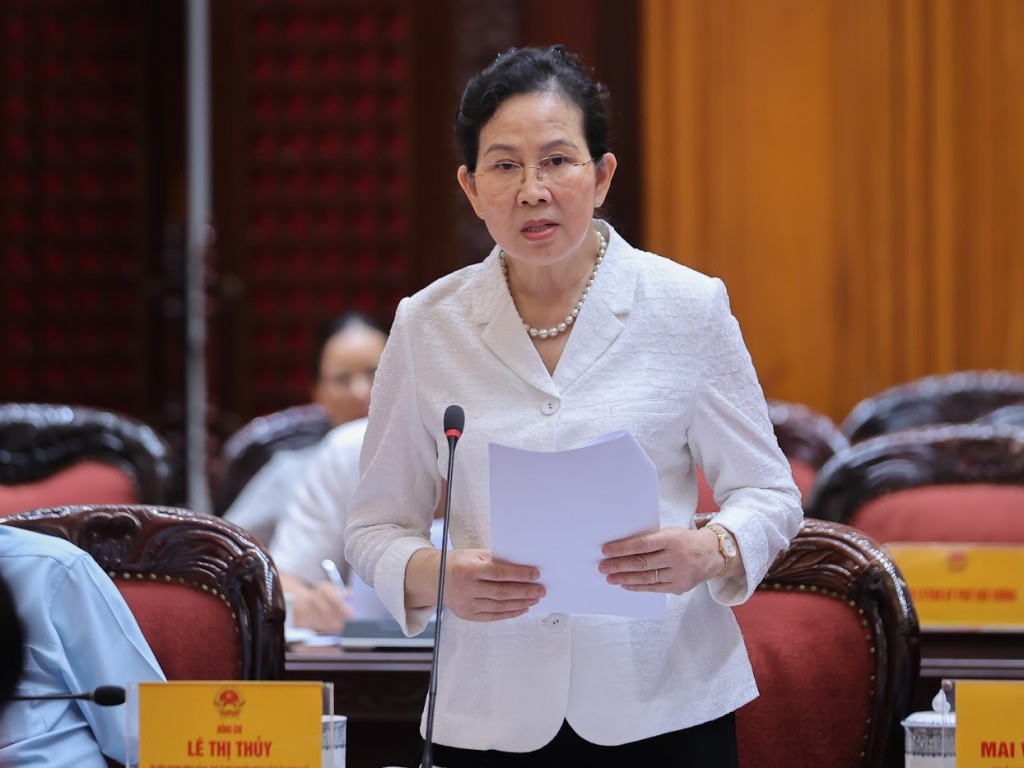 Phó Bí thư chuyên trách Đảng ủy Chính phủ Lê Thị Thủy phát biểu tại cuộc họp - Ảnh: VGP/Nhật Bắc