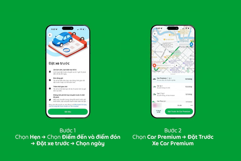 Các bước để đặt chuyến xe GrabCar Premium