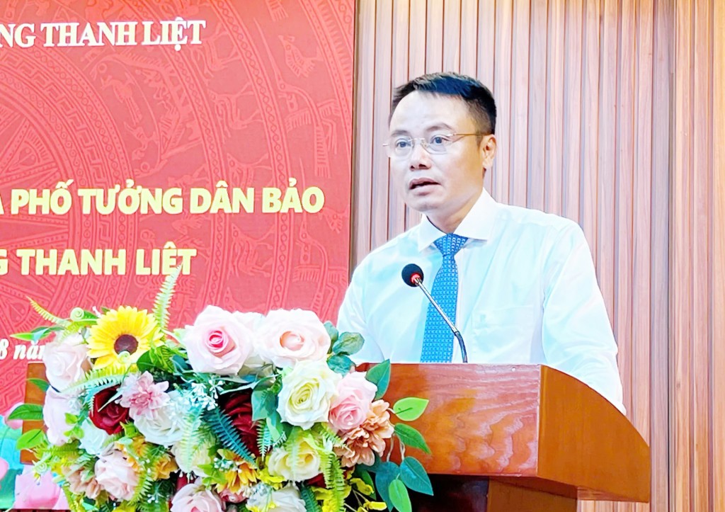 Chủ tịch UBND phường Thanh Liệt Bùi Huy Hoàng phát biểu tại buổi lễ.