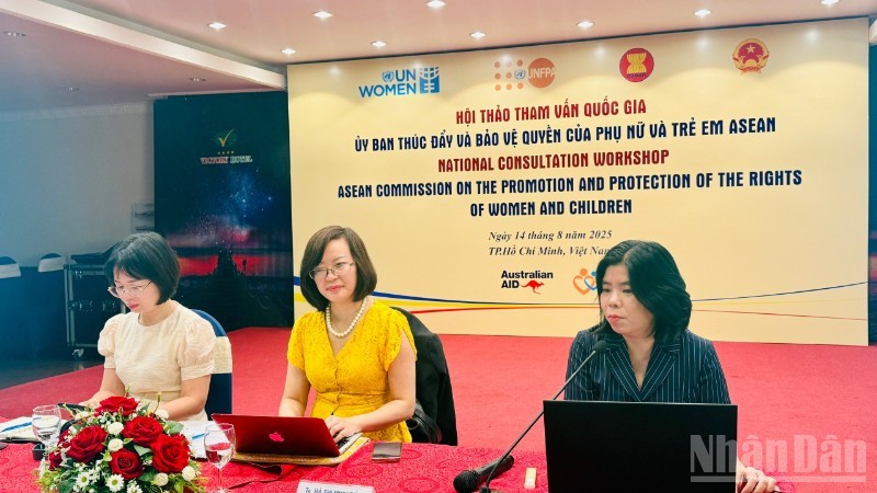 Hội thảo tham vấn quốc gia Ủy ban Thúc đẩy và bảo vệ quyền của phụ nữ và trẻ em ASEAN là hoạt động hàng năm nhằm chia sẻ việc triển khai kế hoạch công tác của Ủy ban ở cấp khu vực và quốc gia. (Ảnh: VƯƠNG LÊ/ND)