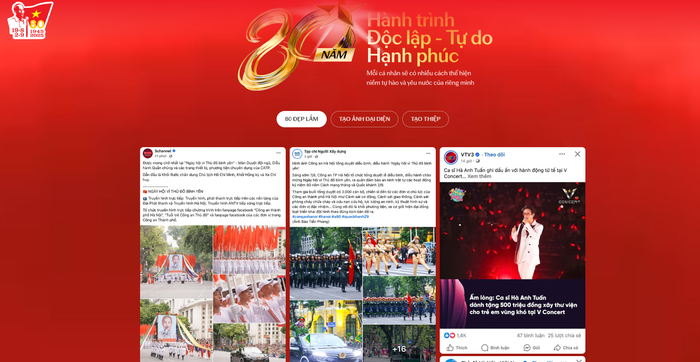 Mỗi cá nhân sẽ có nhiều các thể hiện niềm tự hào và yêu nước của riêng mình thông qua những công cụ như tạo thiệp và tạo ảnh đại diện. Ảnh chụp màn hình.