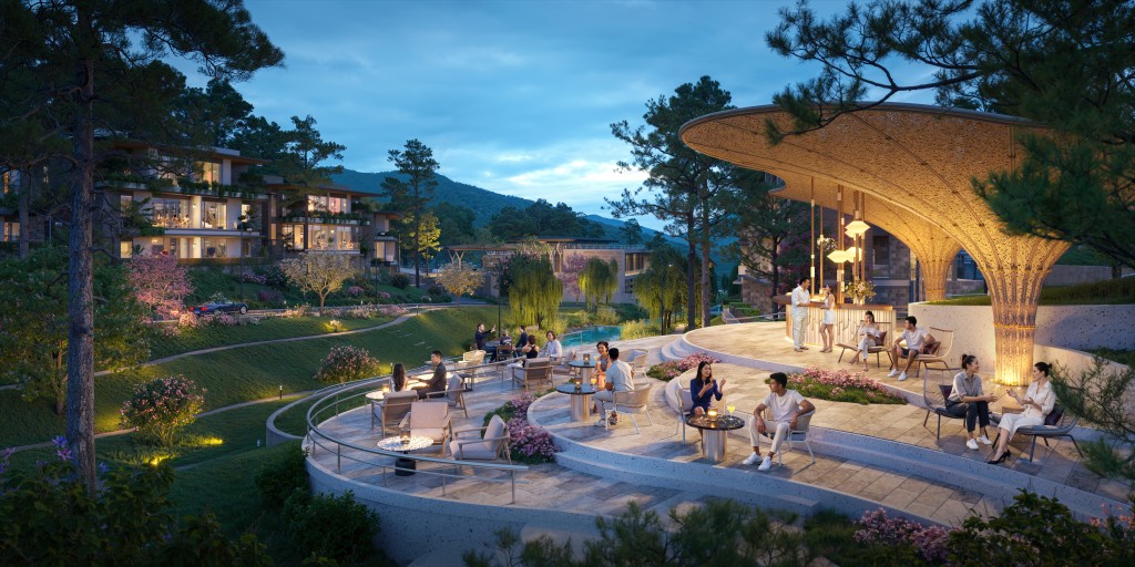 Lõi cảnh quan Spring Residences như một “studio mở” giữa thiên nhiên nguyên bản, nơi mỗi thế hệ đều tìm thấy nguồn cảm hứng để gắn kết, sáng tạo và phát triển bản thân.  Ảnh: Phối cảnh Chill Bar