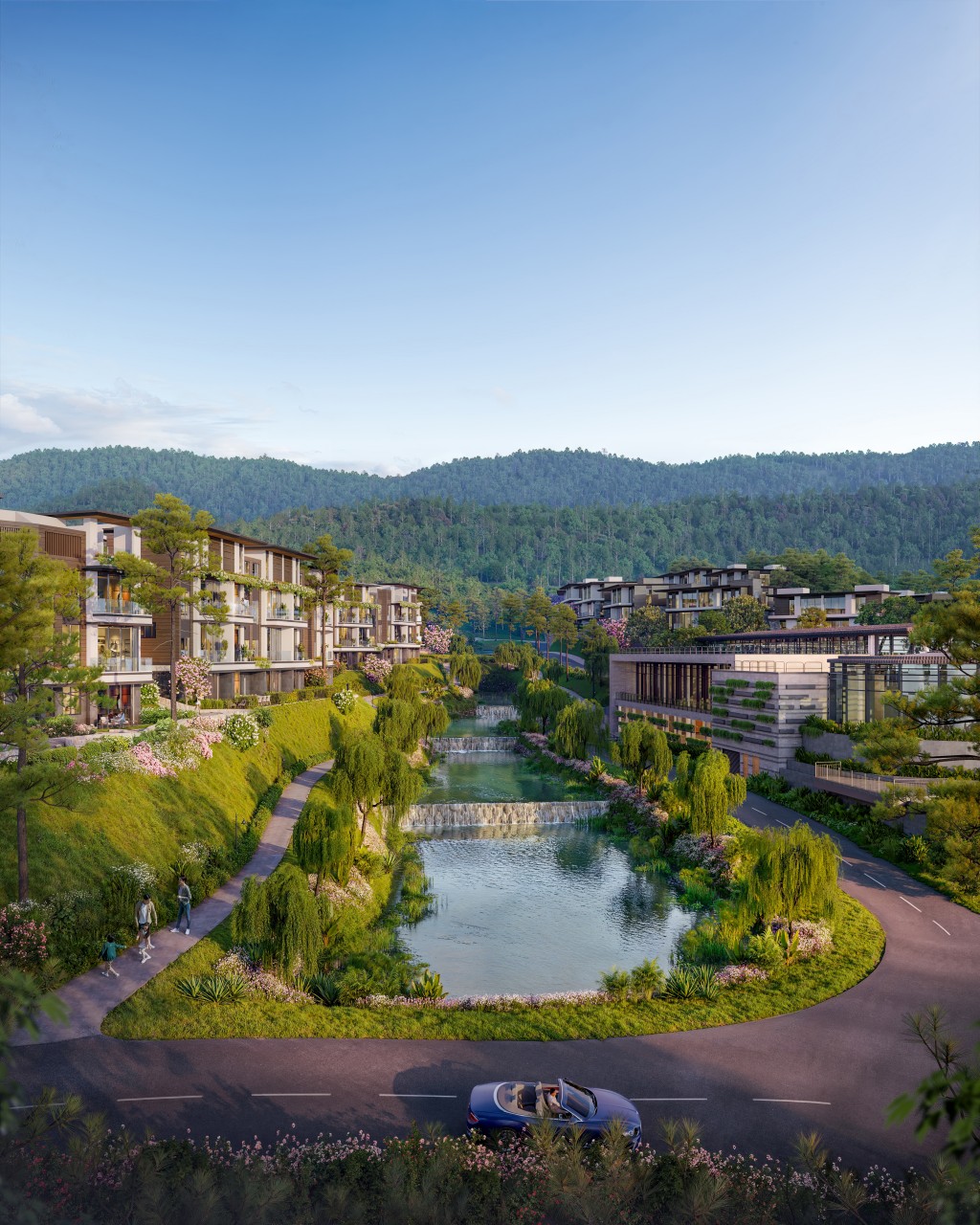 Từ biệt thự Spring Residences, cư dân có thể trải nghiệm những cung đường dạo bộ men theo suối và ven hồ với cảnh quan được chăm chút tỉ mỉ, mang đến cảm hứng và nguồn năng lượng tích cực.