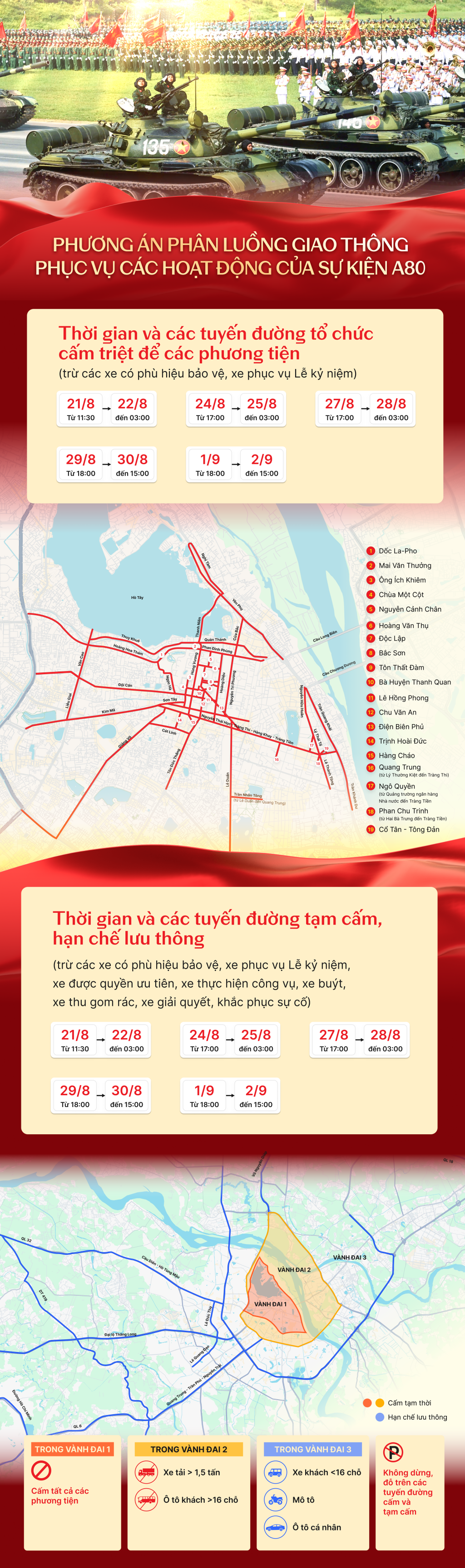 Học sinh các trường ở phường nào của Hà Nội sẽ nghỉ 3 ngày diễu binh, diễu hành?