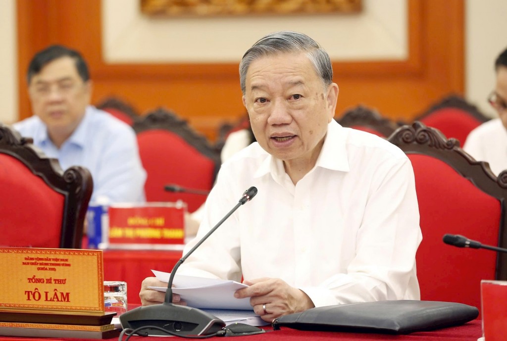 Tổng Bí thư Tô Lâm phát biểu định hướng cuộc làm việc. Ảnh: Viết Thành