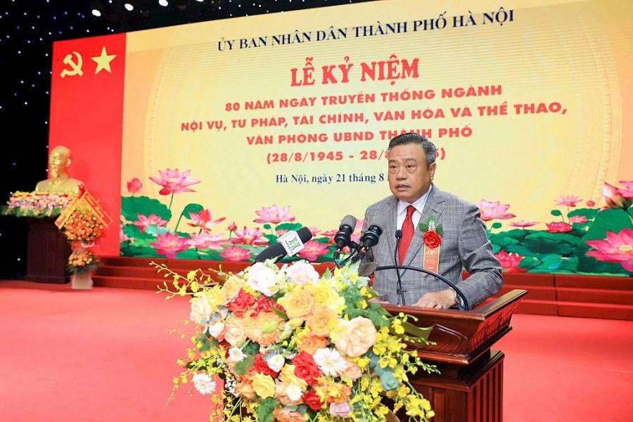 Chủ tịch UBND TP Hà Nội Trần Sỹ Thanh phát biểu tại Lễ kỷ niệm