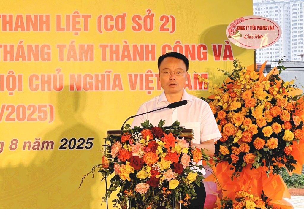 Chủ tịch UBND phường Thanh Liệt Bùi Huy Hoàng phát biểu tại buổi lễ