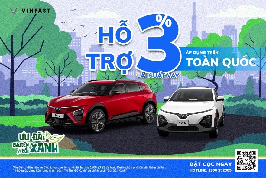 Ngoài mức ưu đãi 4% giá niêm yết theo chương trình “Mãnh liệt Tinh thần Việt Nam - Vì tương lai xanh” lần 3, khách hàng sẽ được hỗ trợ 3% lãi suất/năm nếu vay mua ô tô trả góp phục vụ nhu cầu cá nhân, và hỗ trợ 4% lãi suất/năm nếu vay mua ô tô để vận doan
