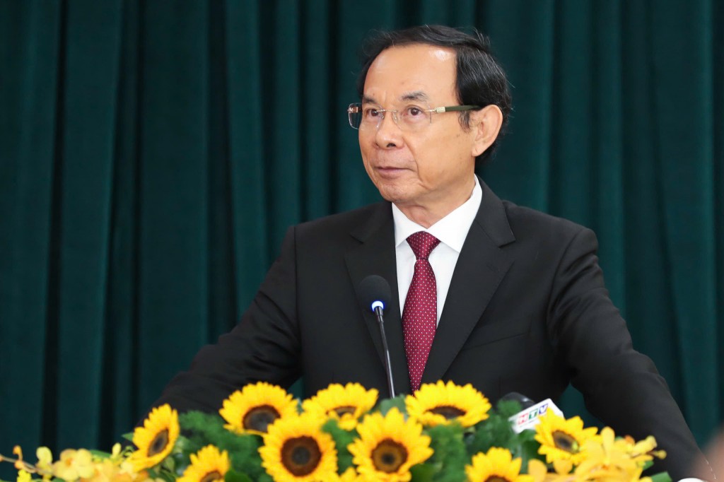 Đồng chí Nguyễn Văn Nên phát biểu chia tay TP Hồ Chí Minh (Ảnh: Hoàng Triều)