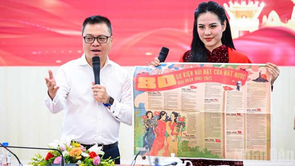 Đồng chí Lê Quốc Minh - Ủy viên Trung ương Đảng, Tổng Biên tập Báo Nhân Dân, Phó Trưởng ban Tuyên giáo và Dân vận Trung ương, Chủ tịch Hội Nhà báo Việt Nam giới thiệu về phụ san của Báo Nhân Dân