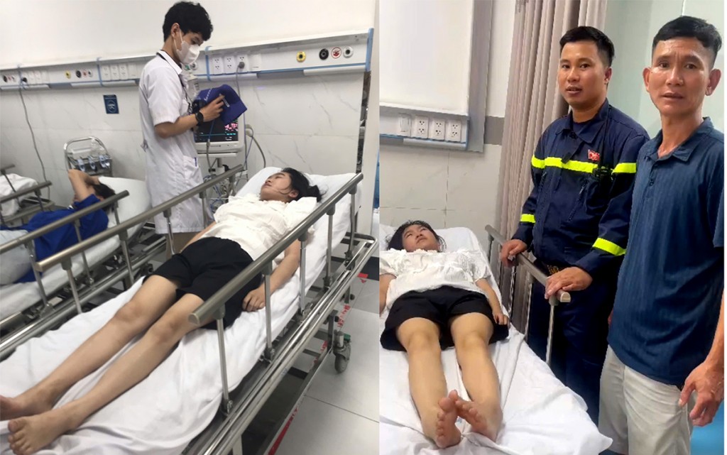 Bé gái ngất xỉu trên phố Kim Mã nhanh chóng được Cảnh sát PCCC hỗ trợ, giúp đỡ đưa vào Bệnh viện Xanh Pôn cấp cứu