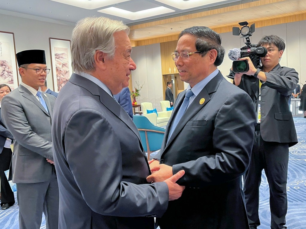 Thủ tướng Chính phủ Phạm Minh Chính gặp Tổng Thư ký Liên Hợp Quốc Antonio Guterres - Ảnh: VGP/Nhật Bắc