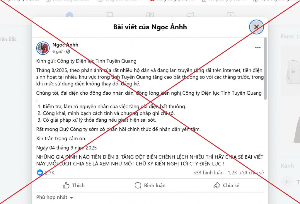 Cảnh báo thông tin tiền điện sai sự thật lan truyền trên mạng