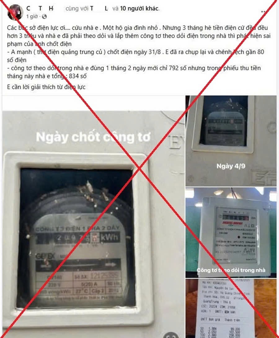 Nội dung đăng trên Facebook cá nhân C.T.H sáng 4/9/2025 gây ảnh hưởng lớn đến uy tín của ngành điện