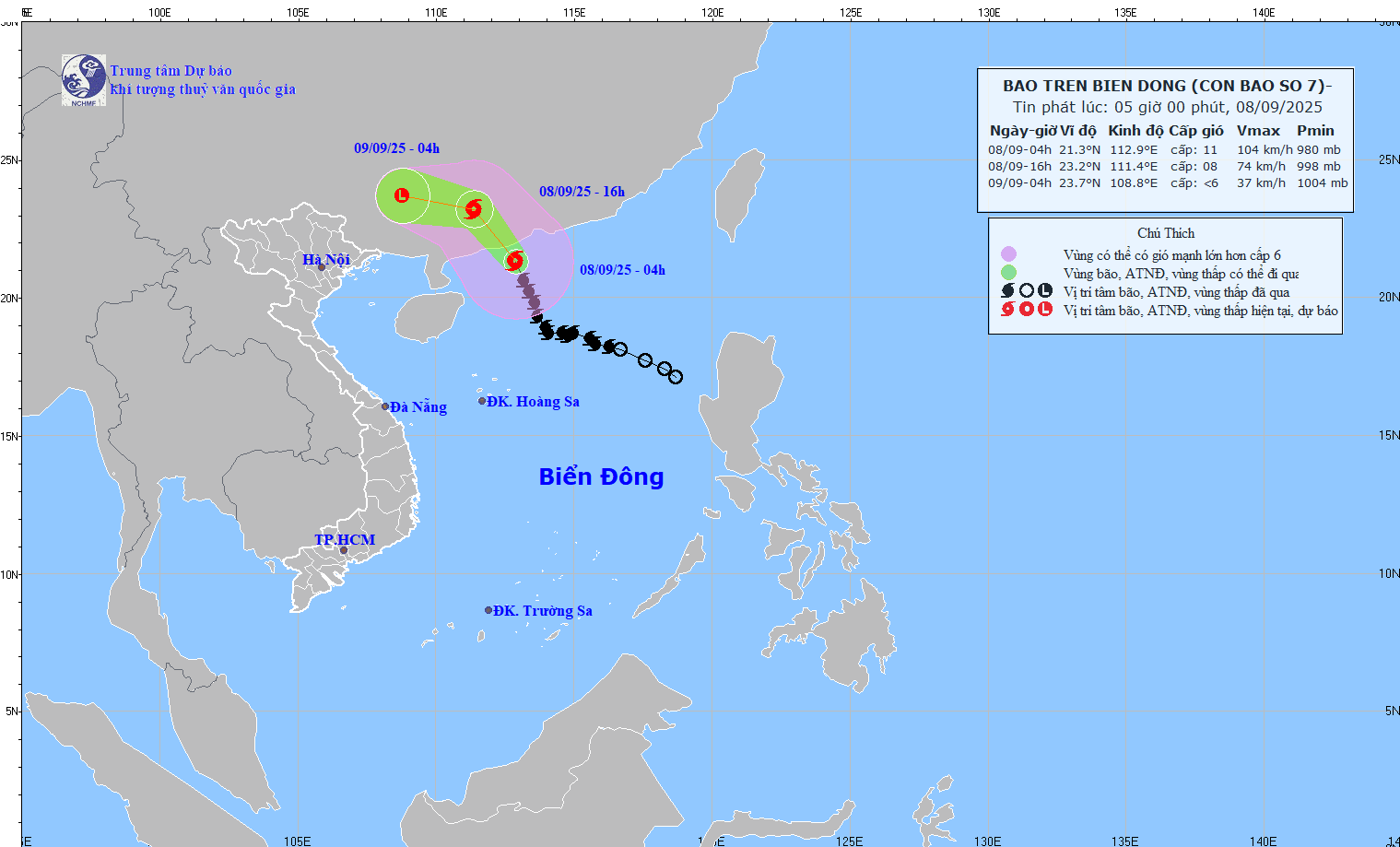 Dự báo đường đi của bão số 7 Dự báo đường đi của bão số 7