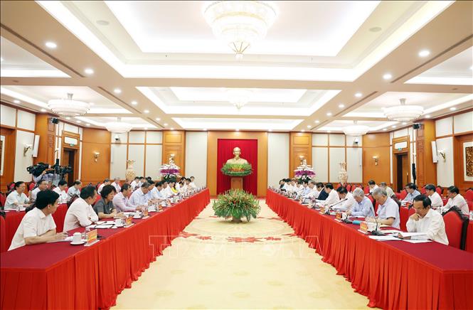 Tổng Bí thư chủ trì cuộc làm việc của Bộ Chính trị với Ban Thường vụ Đảng ủy các cơ quan Đảng Trung ương Chú thích ảnh