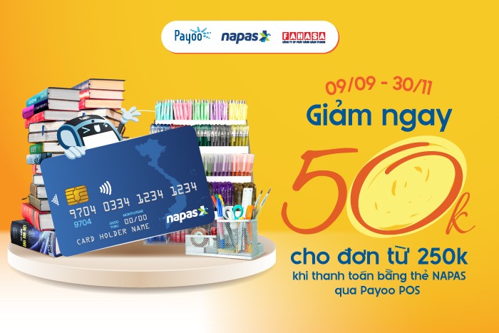 Giảm ngay 50.000 đồng khi thanh toán tại FAHASA với thẻ NAPAS