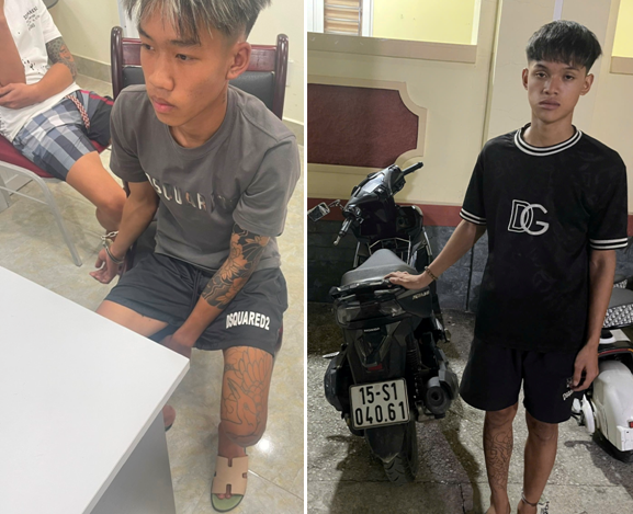 Các đối tượng Ngô Quang Hiếu và Nguyễn Minh Tuấn tại cơ quan Công an