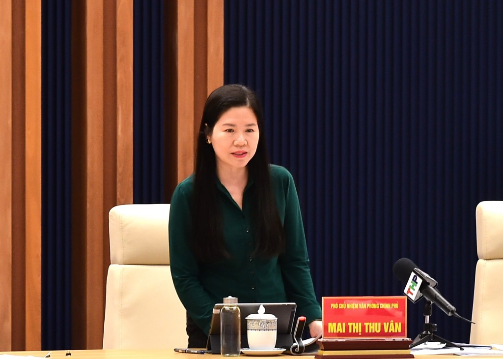 Phó Chủ nhiệm Văn phòng Chính phủ Mai Thị Thu Vân phát biểu tại buổi làm việc - Ảnh: VGP/Trần Mạnh